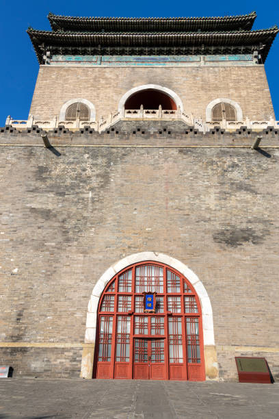 Beijing, China-10 Nov 2024: View of Bell tower in Beijing, China. Bell Tower is a robust stone and brick building that measures 47.9 metres tall