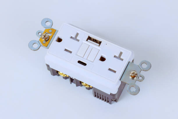 Electrical outlet unit features multiple plug options, including USB charging ports, designed Self Test GFI for modern home convenience versatility electrical