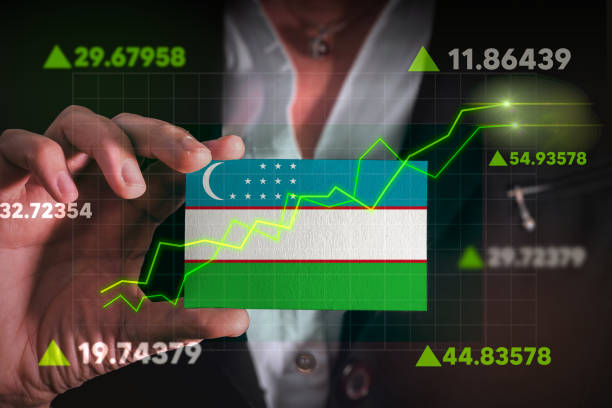 istock Graph growing up in Front Of Uzbekistan Flag. 2196315337