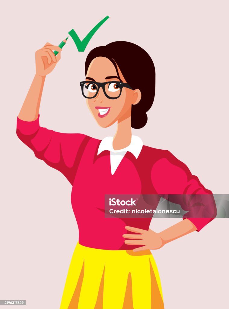 Making Check Image Office Worker Making A Check Mark With Pen Vector Character Stock ...