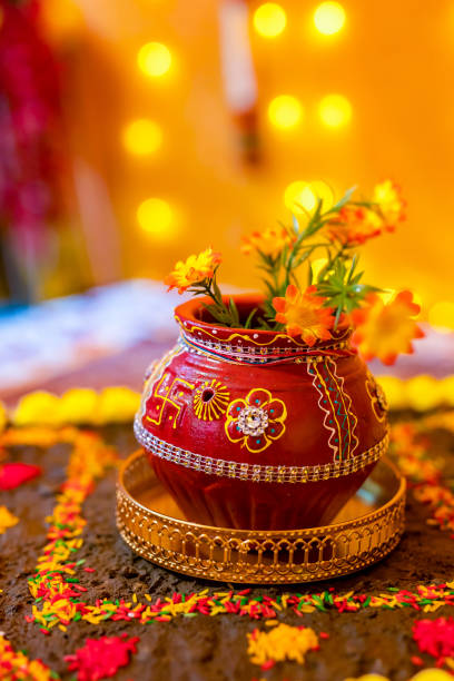 istock Indian Hindu wedding ceremony ritual items close up 2196323879