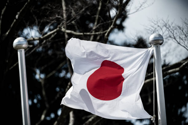 istock Japanese flag fluttering in the wind 2196327704