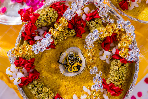 istock Indian Hindu wedding ceremony ritual items close up 2196327800