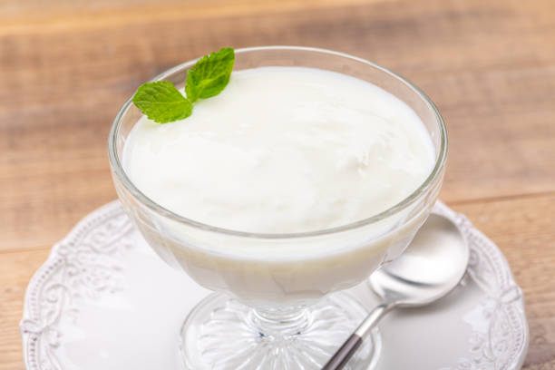 istock Yogurt Mousse Placed on Wooden Table 2196327806