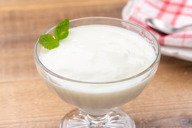 istock Yogurt Mousse Placed on Wooden Table 2196327825