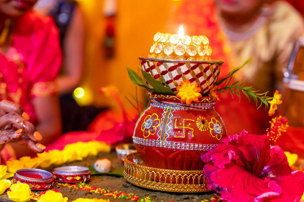 istock Indian Hindu wedding ceremony ritual items close up 2196328307