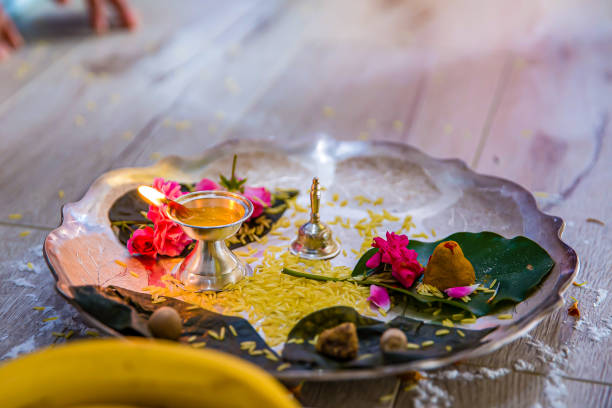 istock Indian Hindu wedding ceremony ritual items close up 2196328364