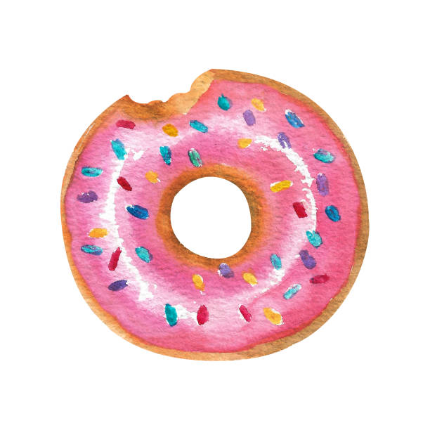 istock Watercolor donut. Pink donut with filling and sprinkles 2196335242