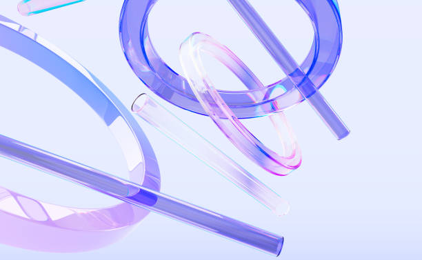 istock Abstract holographic 3d background with glass transparent circular rings and tubes render. Iridescent crystal light geometric pattern. Fashion banner with floating gradient figures 2196339907