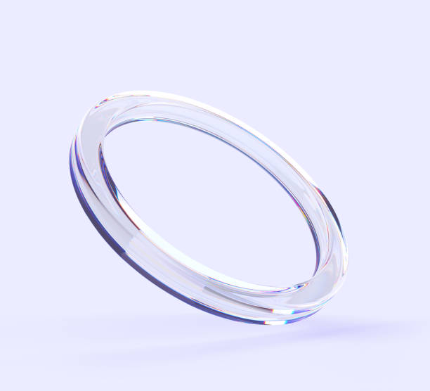 istock 3d abstract liquid glass transparent circular ring with chromatic effect on blue background render. Iridescent glossy crystal torus shape with holographic gradient, dynamic element 2196339912