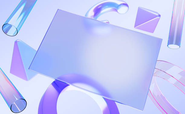 istock 3d holographic glass morphism frame with geometric shapes render. Transparent rectangle card surface with blur effect, iridescent neon dynamic figures on abstract gradient background 2196339913