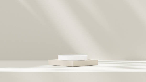 istock A 3D rendering of a product display podium set against a beige wall in a landscape orientation. 2196340342