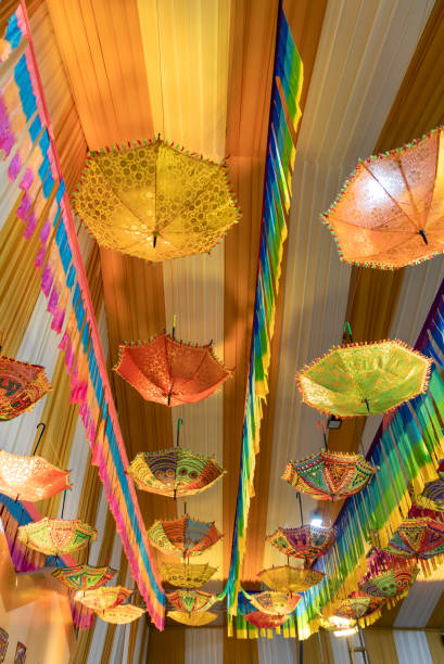 istock beautiful artistic indoor decoration with umbrella and lights 2196347130
