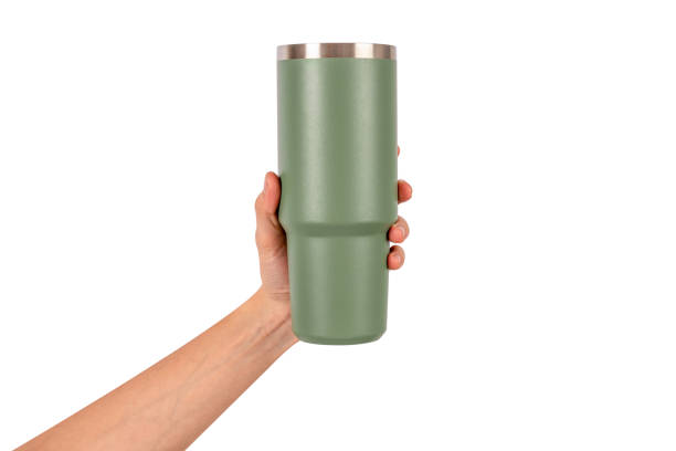 istock Hand holding stainless steel cooler bottle isolated on white background. 2196352978