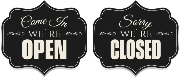stockillustraties, clipart, cartoons en iconen met open and closed signs. vector illustration. - bord open