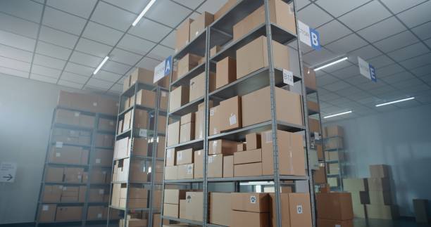 istock Postal Sorting Center with E-Commerce Goods in Cardboard Boxes on Shelves 2196360092