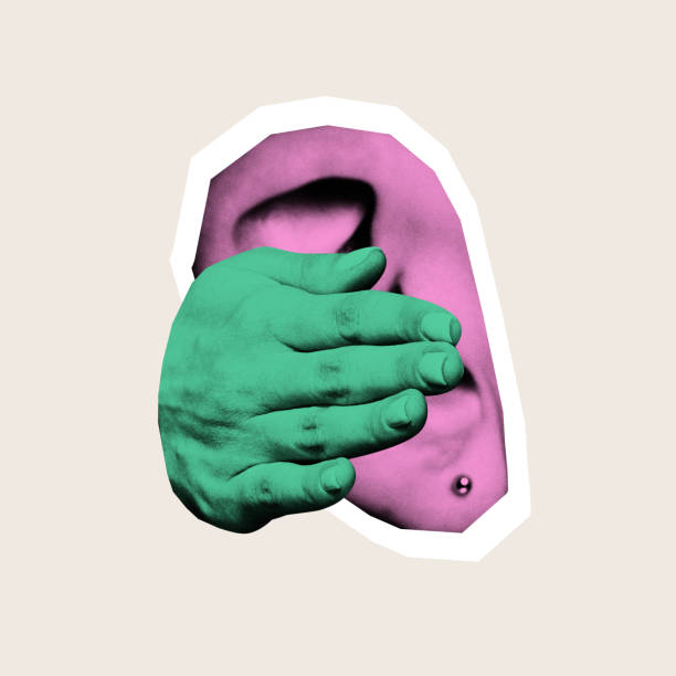 istock Modern artwork. Green hand covering pink ear against beige background, expressing refusal to listen or intentional blocking of communication. 2196361977
