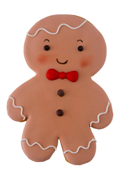 Gingerbread Man Cookie Christmas food isolated on white background. Glaze icing sweet food