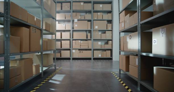 istock Postal Sorting Center with E-Commerce Goods in Cardboard Boxes on Shelves 2196363273