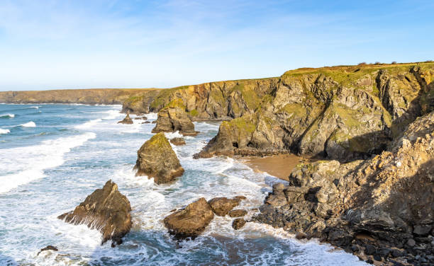 istock Incoming waves at Bedruthan Steps coast in Cornwall 2196364784