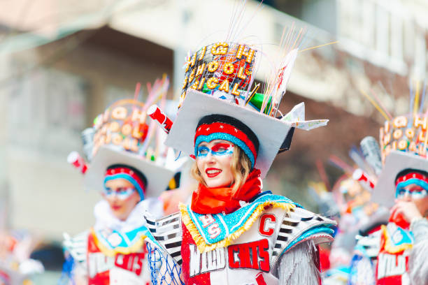 Badajoz, Spain, sunday. February 13 2024. Carnival parade through the streets of Badajoz