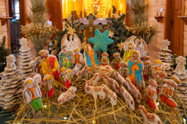 istock Nativity scene figures placed in church 2196383334