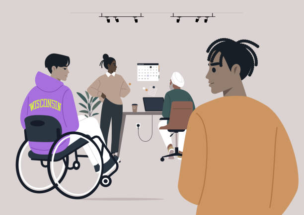 istock A group of five office professionals engage in brainstorming different strategies, One person utilizes a wheelchair, emphasizing teamwork and inclusivity in their innovative space 2196386378