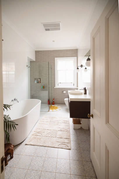 istock Modern Bathroom With Freestanding Tub and Stylish Interior Design 2196387293