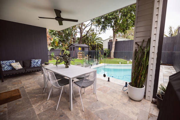 istock Modern Outdoor Patio with Pool View and Contemporary Decor 2196388896