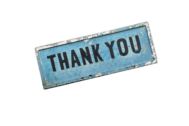 istock Thank you text written on an aged blue plate with white isolated backgound 2196390921