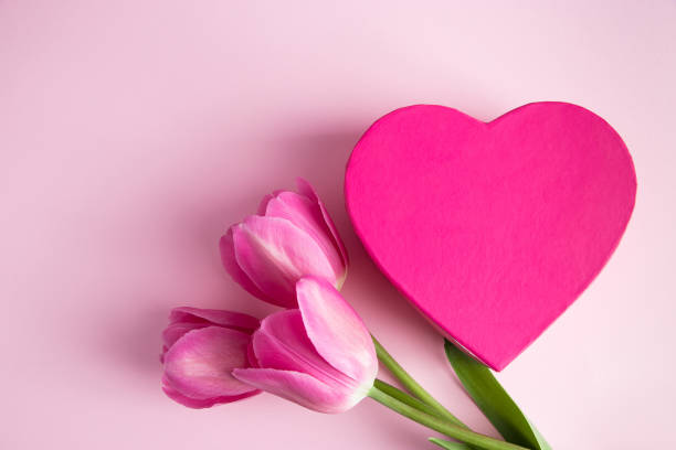 istock Tulips and pink heart. Valentine's day greeting card. 2196392151