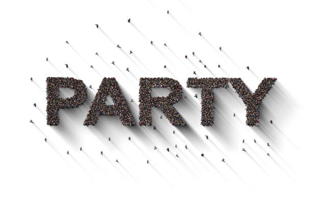 istock Large Crowd of People Forming PARTY Text on White Background 2196392315