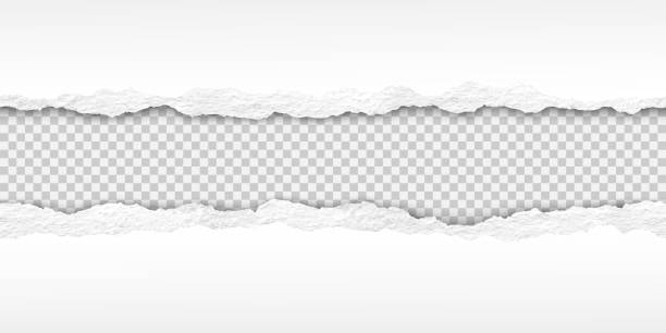 vector realistic seamless torn paper edge. ripped white paper strips and soft shadow. - kertas terpotong atau robek teknik gambar foto ilustrasi stok