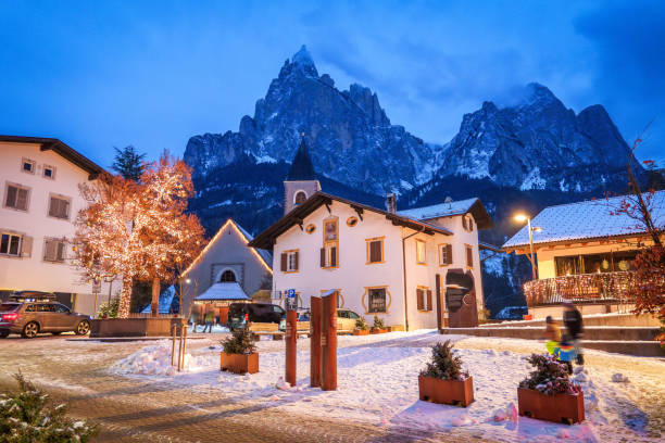 istock Siusi at dusk, Seiser alm, Dolomites, Alpe di Siusi church 2196393511