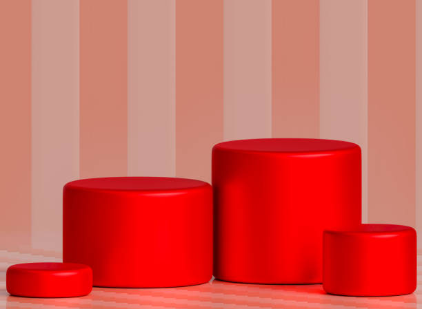 istock 3d Red Podiumon Red Striped Background. 2196395125