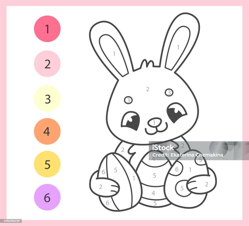 Cololring Numbers Rabbit Color By Numbers Coloring Book For Kids With Cute Pink Rabbit With ...