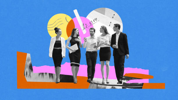 istock Group of business people, colleagues walking together with documents, symbolizing corporate collaboration, assistance and communication. Conceptual art collage. 2196397814