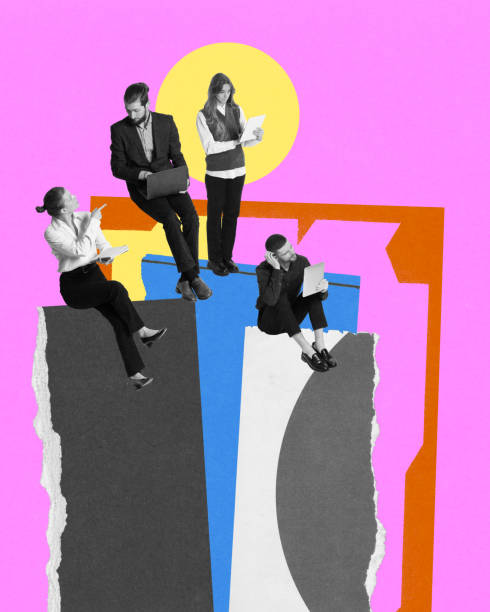 istock Group of people brainstorming ideas and analyzing documents, symbolizing strategic planning, and efficient team communication. Conceptual art collage. 2196397823
