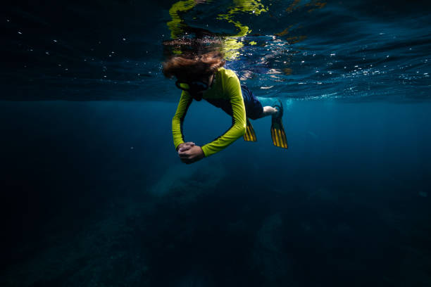 istock Unrecognizable child snorkeling in ocean 2196397910