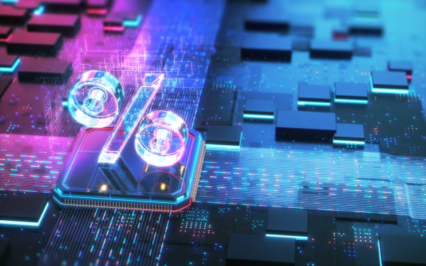 istock Data Stream Powerful Futuristic Motherboard Chipset and CPU Digital Percentage Icon, Finance and investment concept. 2196399973