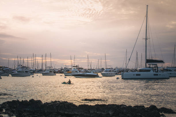 Luxury yachts moored at Fuerte Amador Marina in Panama City.