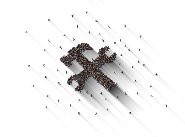 istock Large Crowd of People Forming Service Icon on White Background 2196403874