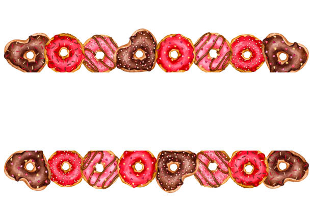 istock Horizontal border of donuts with icing and sprinkles. Watercolor hand drawn frame for card, invitation, poster, banner, menu. Valentine's day, birthday, children's party. 2196406984