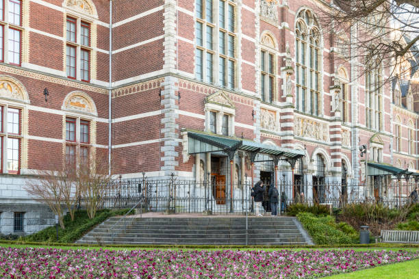 Amsterdam, Netherlands, January 26, 2025; Facade and garden of the National State Museum - Rijksmuseum, in the center of Amsterdam.