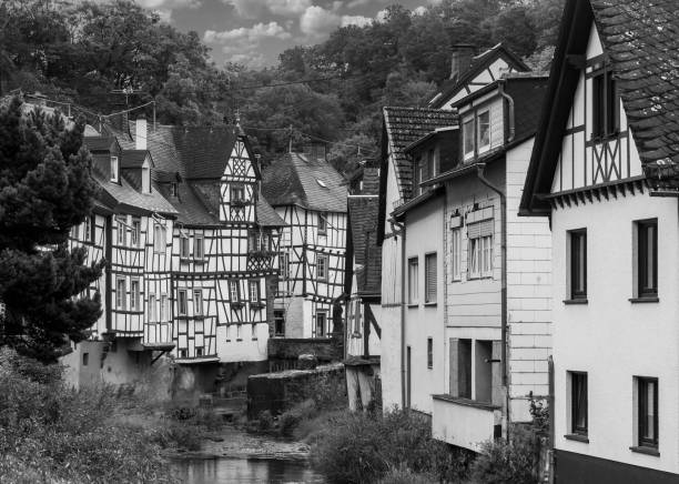 Monschau, Germany - February 23, 2025: Slate roofs of the historic old town of Monschau in the Eifel National Park.