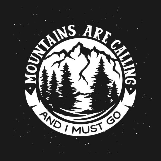 Mountains are calling and I must go t-shirt design. Hand drawn outdoor adventures related typography composition. Vector vintage illustration.