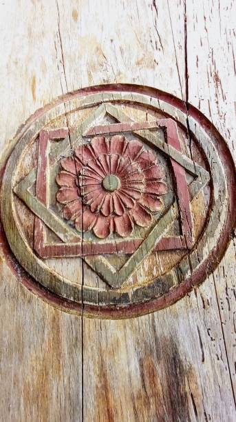 istock Detail of decorative Old wooden table with pattern carving. 2196418693