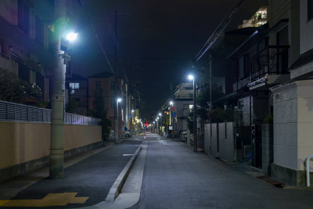 istock Quiet Suburban Street at Night 2196425162