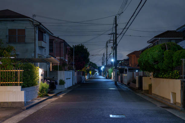 istock Quiet Suburban Street at Night 2196425331