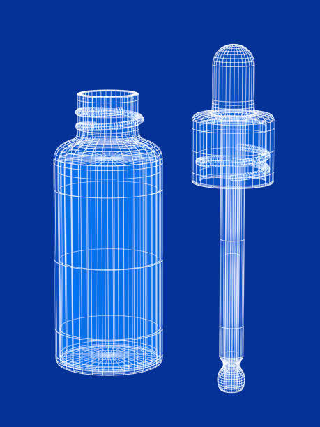 3D wire-frame model of a dropper bottle and pipette